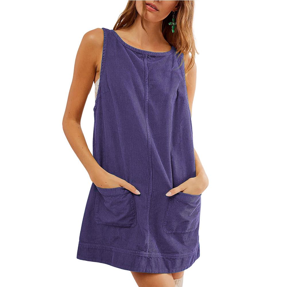 Women's Corduroy Sleeveless Vest Dress for Autumn/Winter – European & American Style Casual Wear