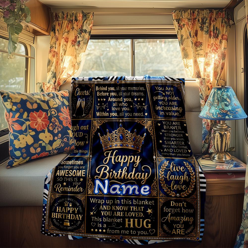 Birthday Wishes Rv Customize Your Name Blanket Cozy Soft Lightweight Allseason Multipurpose Blanket For Travel Camping Picnics Sofas Rvs Beds Living
