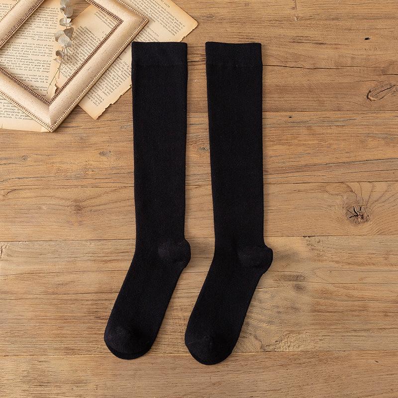 

Весенне-осенние женские носки до икры, слегка утягивающие женские носки из чистого хлопка с высоким верхом, однотонные хлопковые носки в школьном стиле 1 pair чёрный