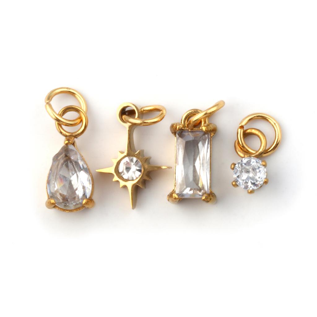 1 Set 304 Stainless Steel Cubic Zirconia Birthstone CharmsGold Plated Mini Pendants for DIY Necklace Jewelry 12x7mm - 9x3.5mm