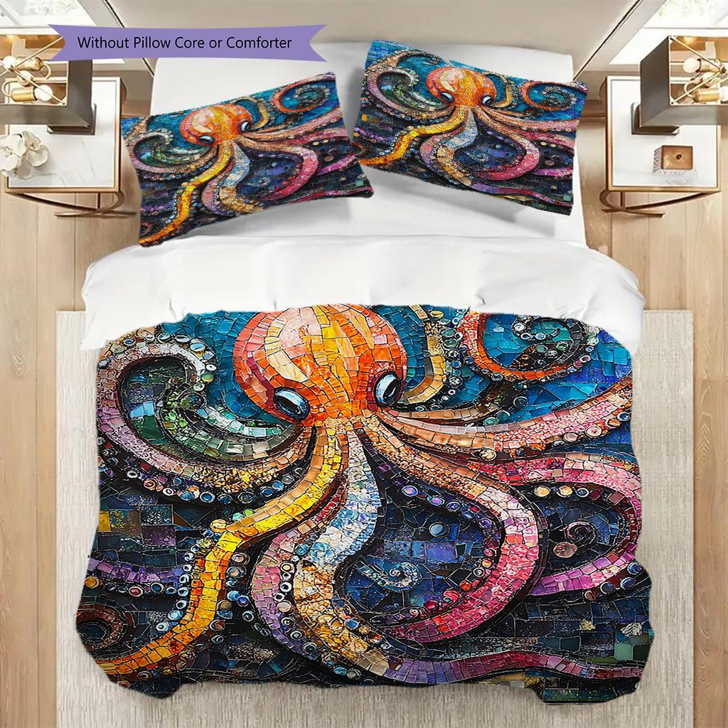 Octopus Pattern Bedding Quilt Set Quilt Cover Pillowcase Home Decoration Birthday Gift (1 * duvet cover + 2 * pillowcase, without core)