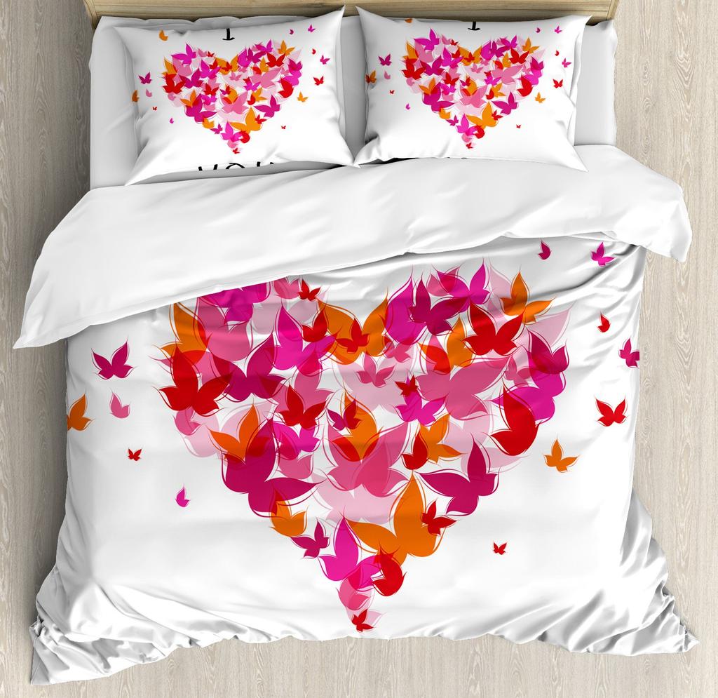Love Heart Duvet Cover Set Romantic Theme Heart Shaped Comforter Cover King Full Size For Kid Couple Lover Polyester Bedding Set