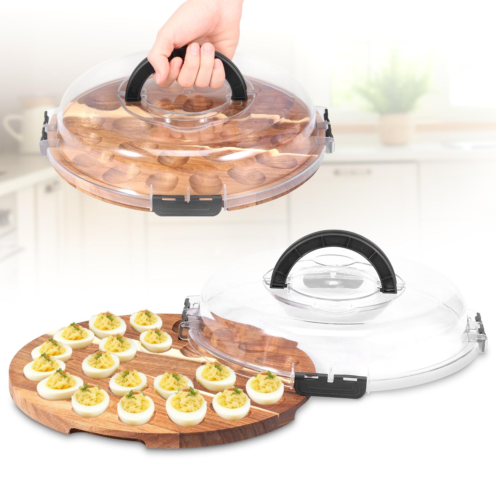 Deviled Egg Container with Lid Wooden Deviled Egg Platter Carrier Holder Trays with 24 Slots for Party Home Kitchen Egg Platter коричневый