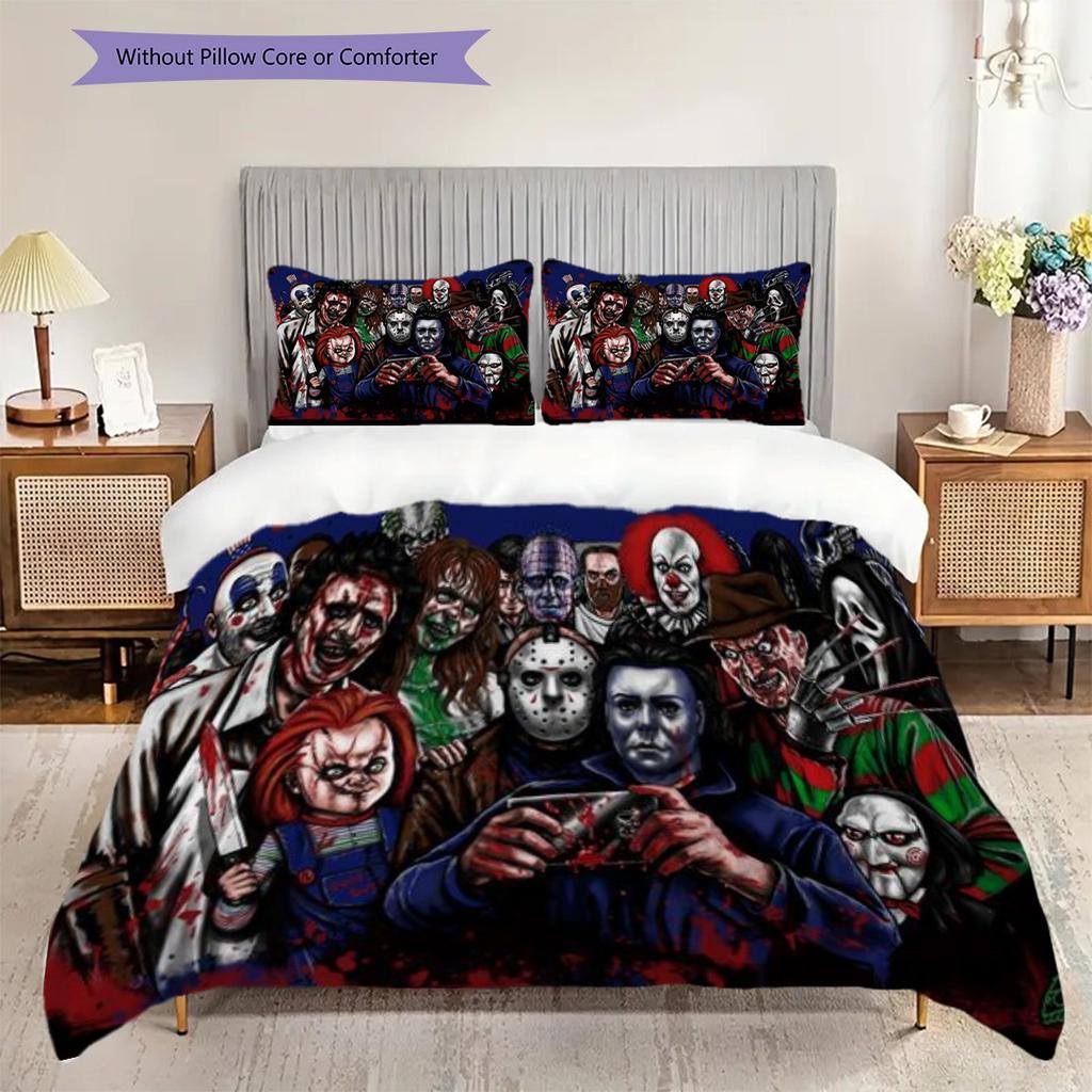 Halloween Horror Characters Set Bedding 1 Duvet Cover 2 Pillowcase Without Core Bedding Set Duvet Cover And Pillowcase Soft And Comfortable