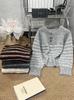 Women's Korean Style Retro Color Block Stripe Knitwear - Soft, Sticky, Round Neck, Loose Fit for Autumn/Winter