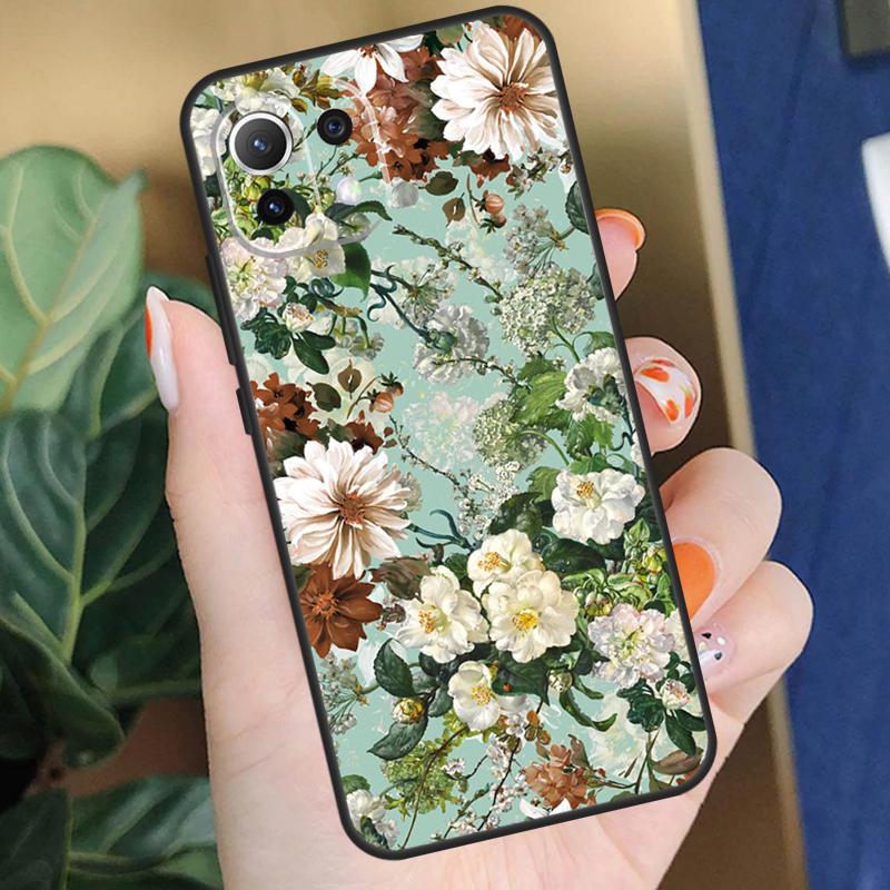 Midnight Floral Case For Xiaomi 15 14 Ultra 13T 14T 15T Pro 17 Pro Max POCO X7 X5 X6 F5 F6 F7 F8 Pro Coque