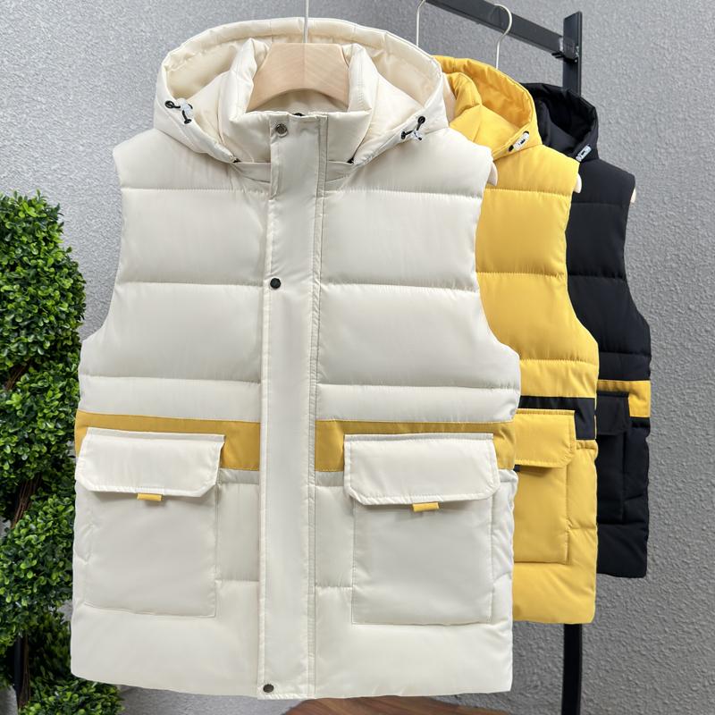 Warm Sleeveless Parka Man Waistcoat Fashion Plus Size Male Coat Hooded Casual Zipper Thick Winter Men's Vest