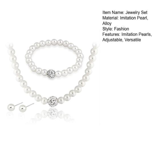46024 Set Imitation Pearl Jewelry Set Adjustable Length Necklace Ear Studs Bracelet Set