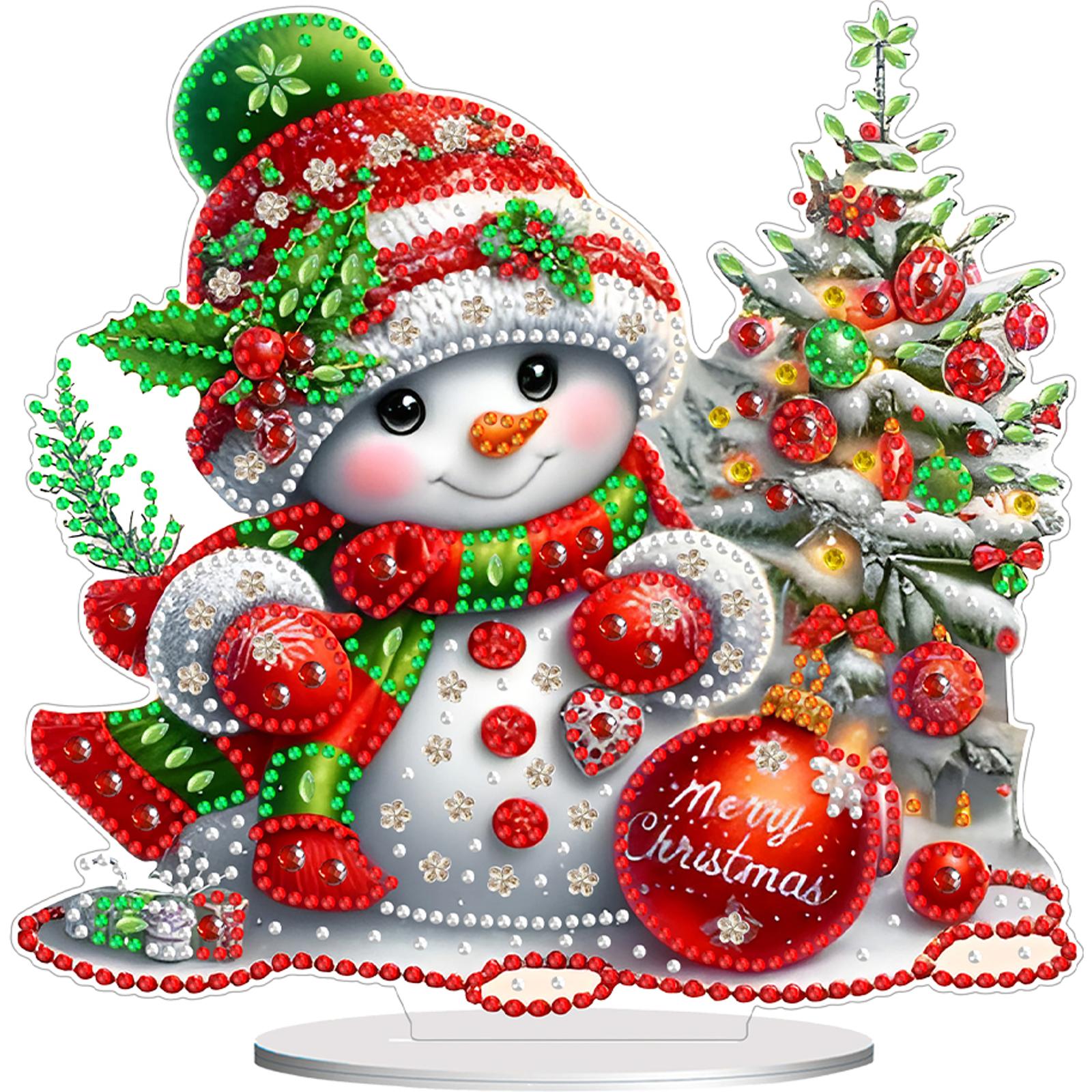 

Christmas Snowman Diamond Painting Tabletop Ornaments Kit 5D DIY Diamond Art Xmas Tree Moon Desktop Decor Gifts for Home Office