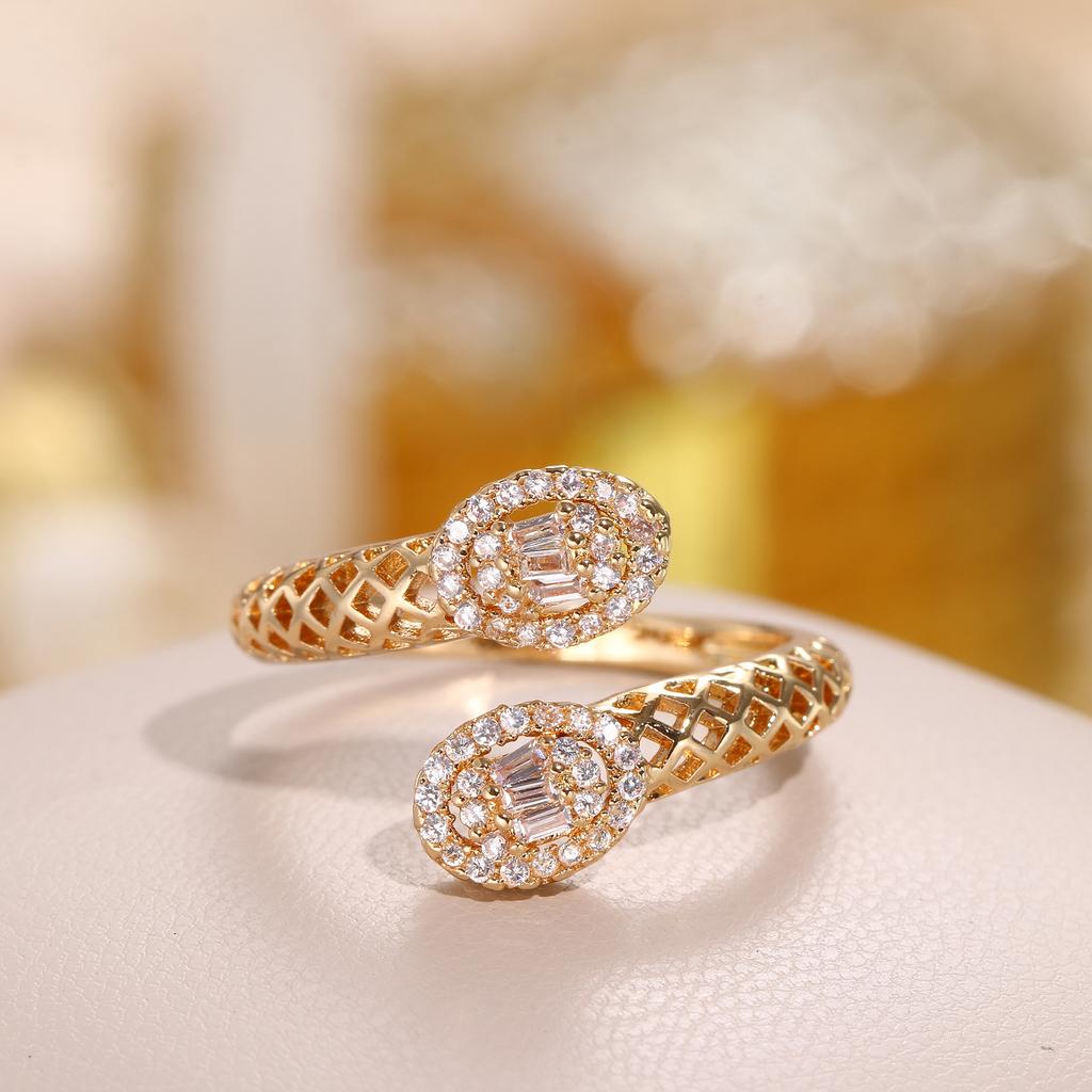 New Snake Shaped Oil Dripping Ring, Ins Style, Colorful Ring, Copper Gold-plated, Set with Zircon
