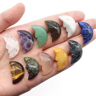 1 ks, Reiki Léčivý Krystal Vyřezávaný Ozdoba Dekorace Měsíční Tvář, Mini Přírodní Kámen Křemen Drahokam Domácí Dekorace Šperky, Halloweenské Dárky 26×15mm
