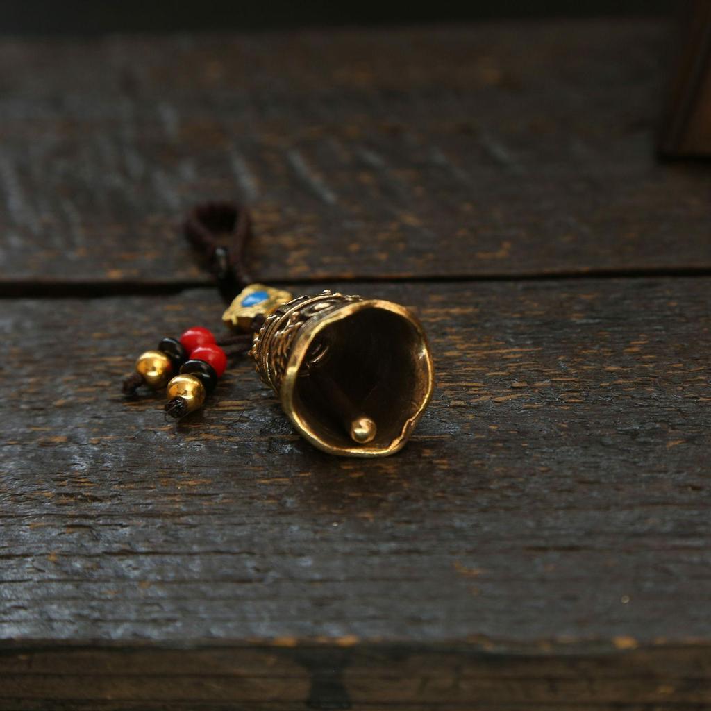 Brass Double Dragon Bell, Retro, Vintage, Car Key Bag Pendant, Handmade Rope, Craftsmanship, Five Emperor Money Accessory