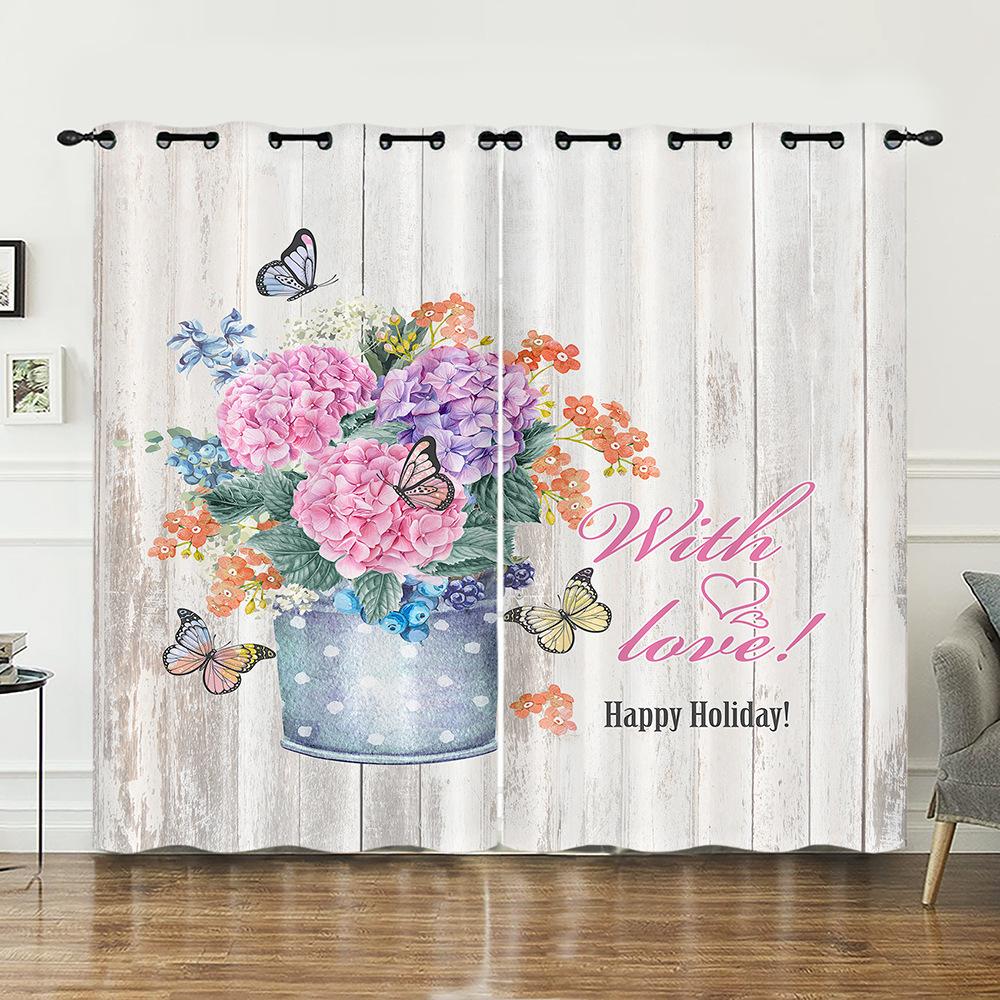 Curtains Vintage Flowers American Curtains Digital Printing Blackout Curtains No Punching