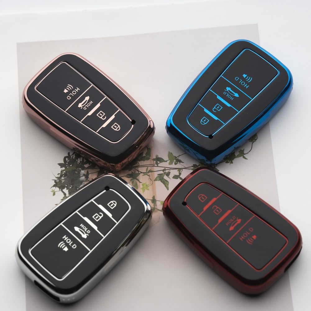 Key Fob Cover with Keychain Fit for Toyota - Highlander Corolla Prius 2018-2024 RAV4 Camry Avalon C-HR GT86 Smart Key