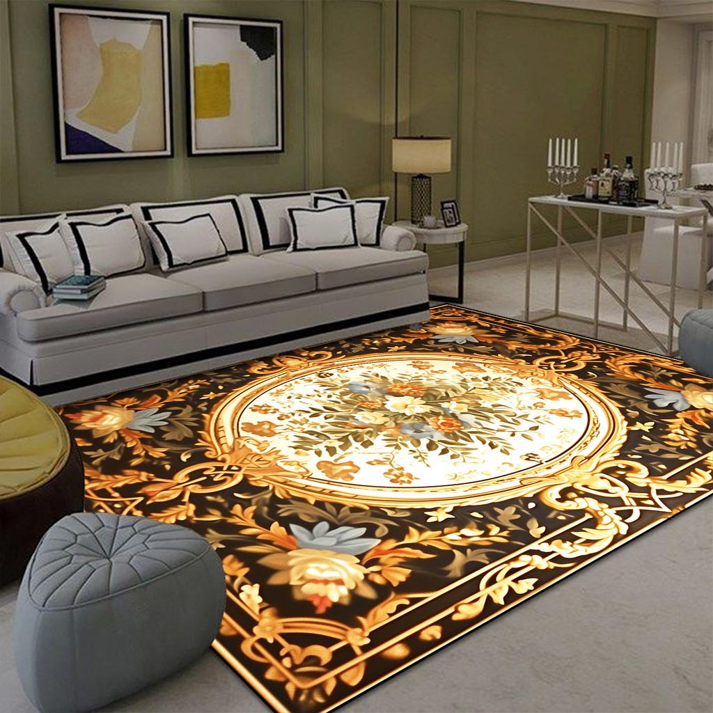 Luxury Golden Carpet for Living Room Europe and America Decoration Large Carpets Non-slip Bedroom Bedside Rug Customized Mat