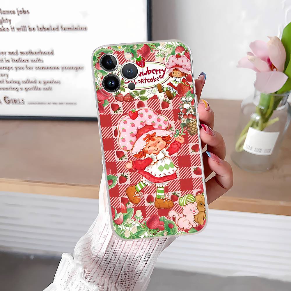 Girl Pink Strawberry S-Shortcake For IPhone 17 16 15 14 13 12 11 Pro Max Plus Transparent Soft TPU Phone Cover