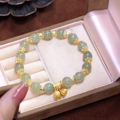 Bracelet à perles en bambou naturel Bracelet en jade de style chinois pour femmes Bracelet exquis en jade Hotan porte-bonheur