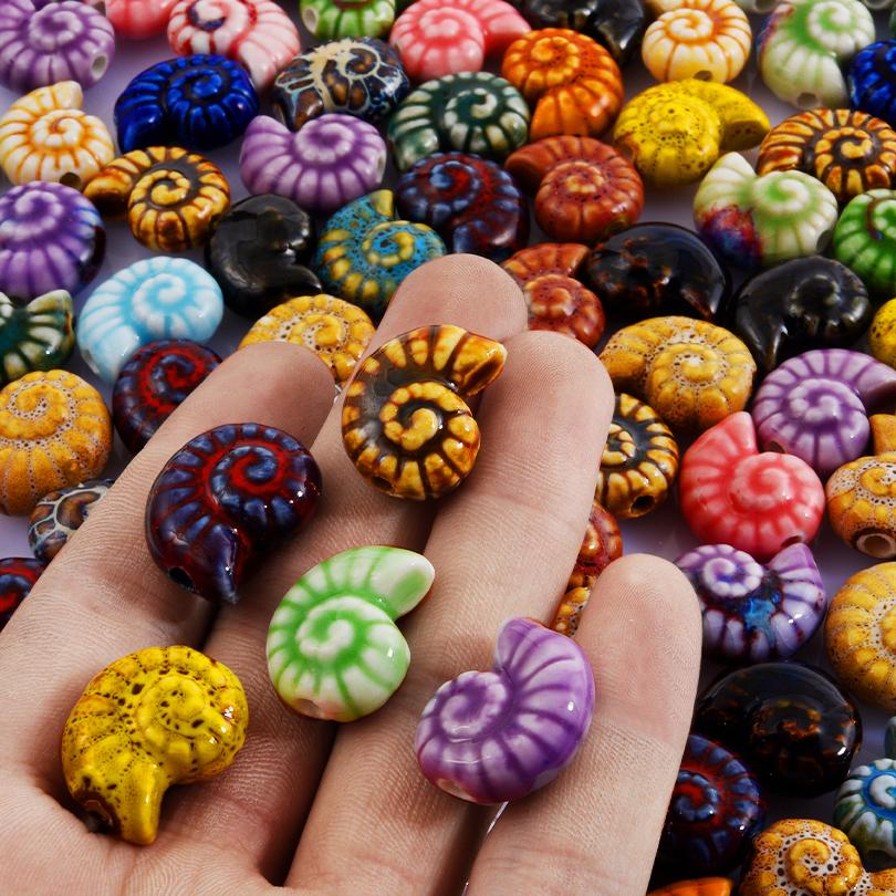 10pcs/Lot Sea Beach Conch Starfish Tropical Fish Bead Charms For Jewelry Making Supplies Ceramics Pendant DIY Bracelets Material
