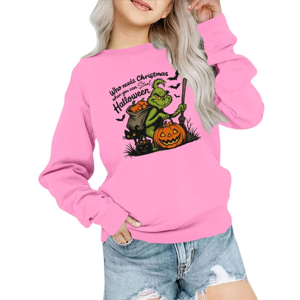 Kids' Fashion Loose-Fit Casual Long-Sleeve Christmas Print Oversized Crewneck Sweatshirt