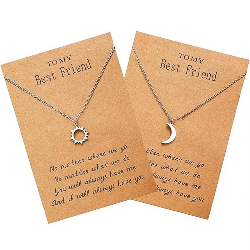 2 Pcs/Set Stainless Steel Silver Color Sun Moon Necklace For Best Friends Friendship Jewelry Gifts