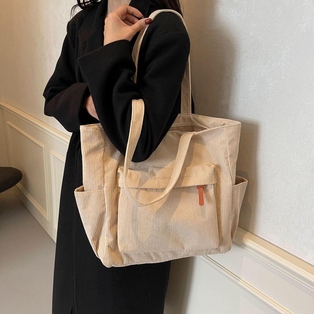 Corduroy Large Capacity Women's Shoulder Tote - Versatile for College & Commute