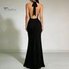Beach Dress Women Sexy Backless Maxi Dress, Deep V Neck Sleeveless Lightweight Summer Halter Satin Long Formal Evening Party Mermaid Gown Elegant