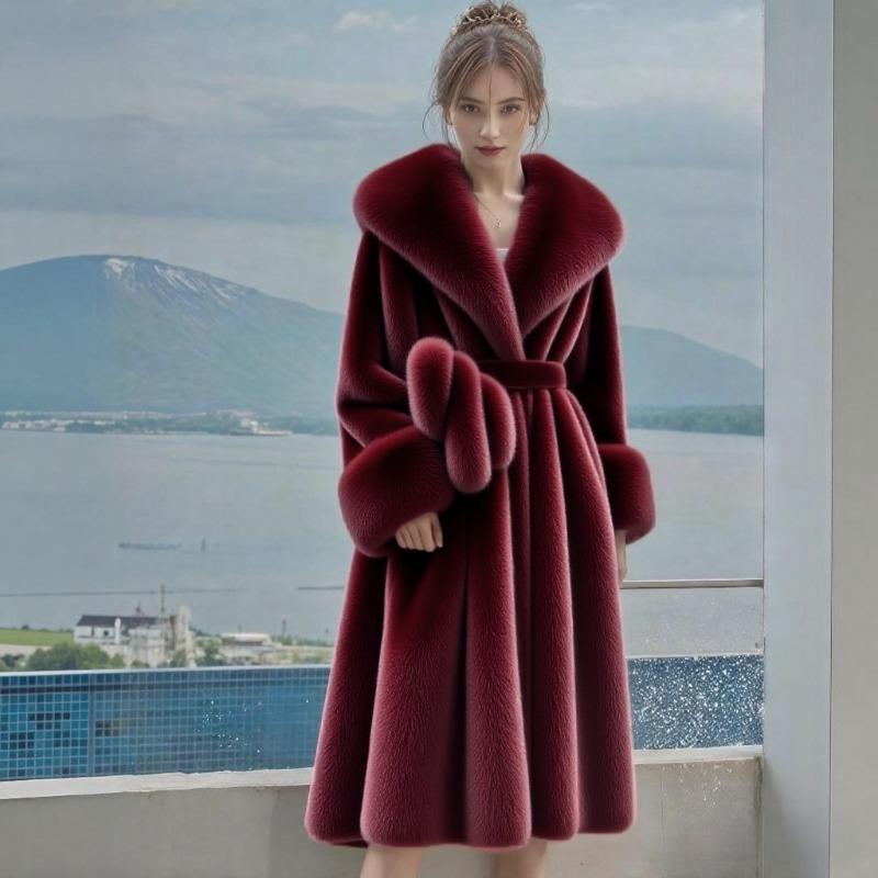 New Winter Environmentally Friendly Fur Coat Coat Women's Medium and Long Large Fur Collar Fashion Thickened Fur Cuff Temperament