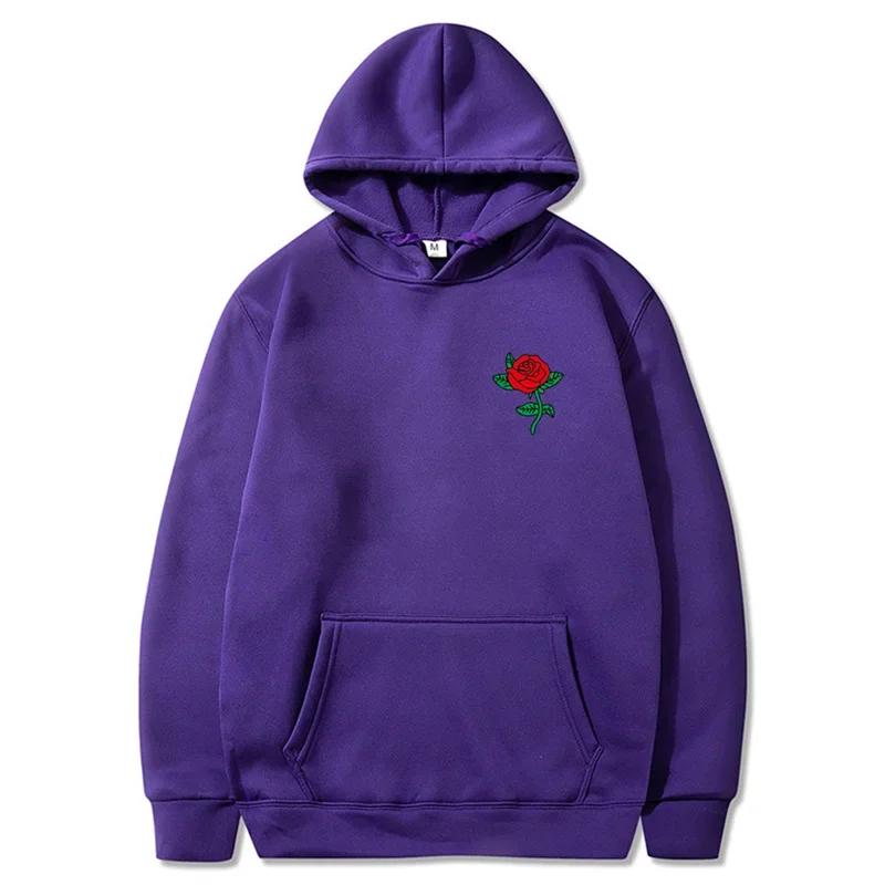 Autumn New Hip Hop Streetwear Fashion Hoody Rose Printed Fleece Pullover Casual Mens Women Hoodies Sweatshirts