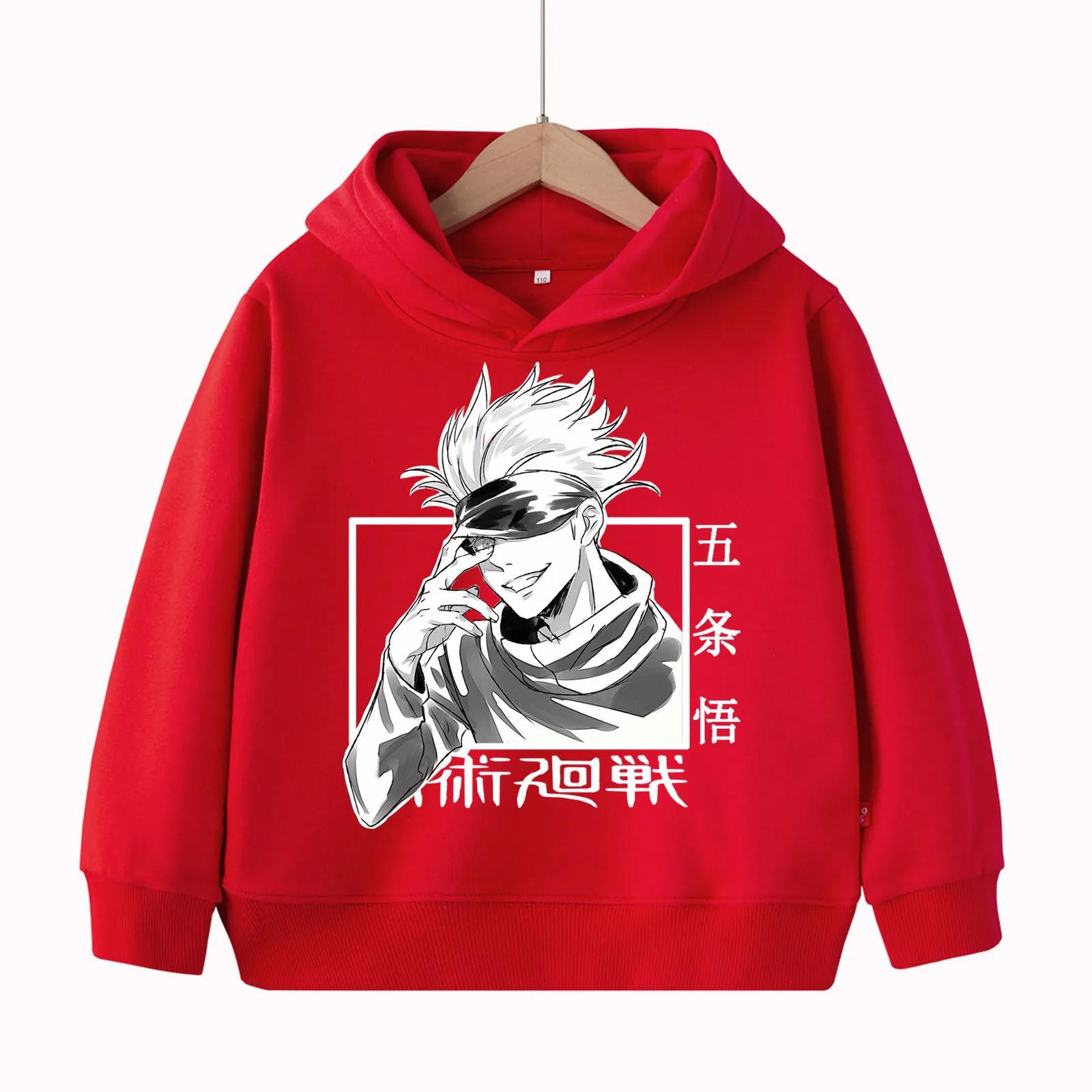 

Jujutsu Kaisen Годжо Сатору Аниме Детская Толстовка Худи Харадзюку Хип-хоп Пуловер Топы Свитшот XL красный