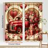 2 Stück Retro Rotes Auto Liebe Blumenarrangement Vorhang   Amerikanischer Süßer Element Stil   Schlafzimmer und Wohnzimmer   Raffbandtaschen-Stil