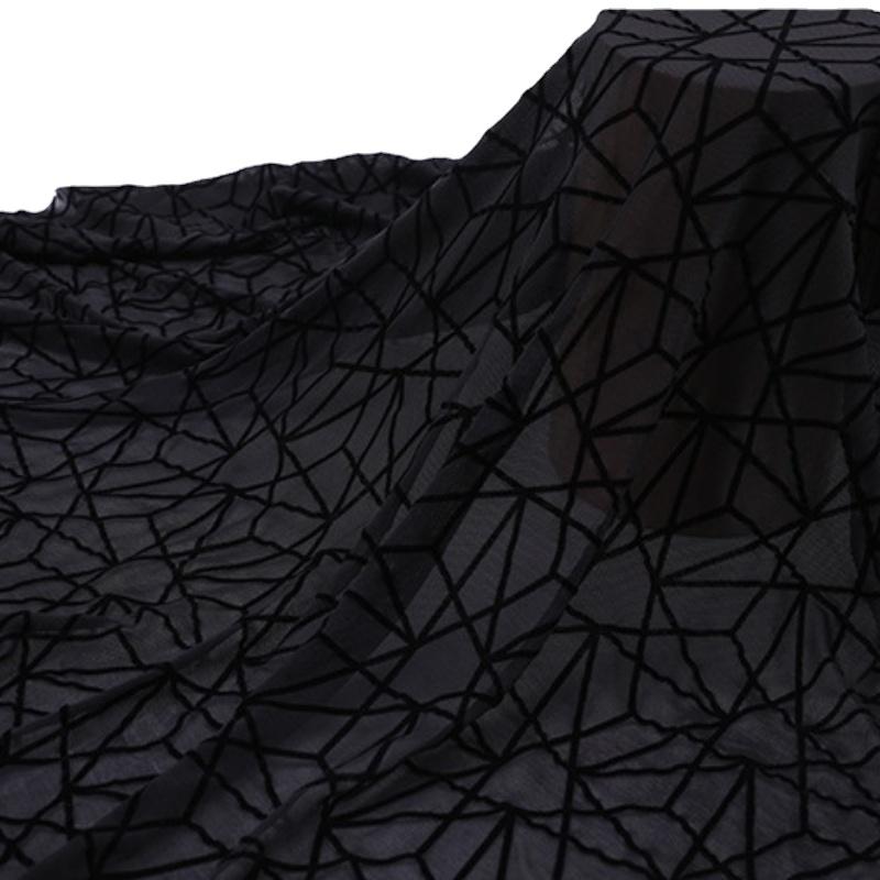 1m*1.5m Black Flocking Velvet Fabric Lace Nigerian Fabric Stretch Mesh Fabric African Fabric for DIY Sewing Clothing