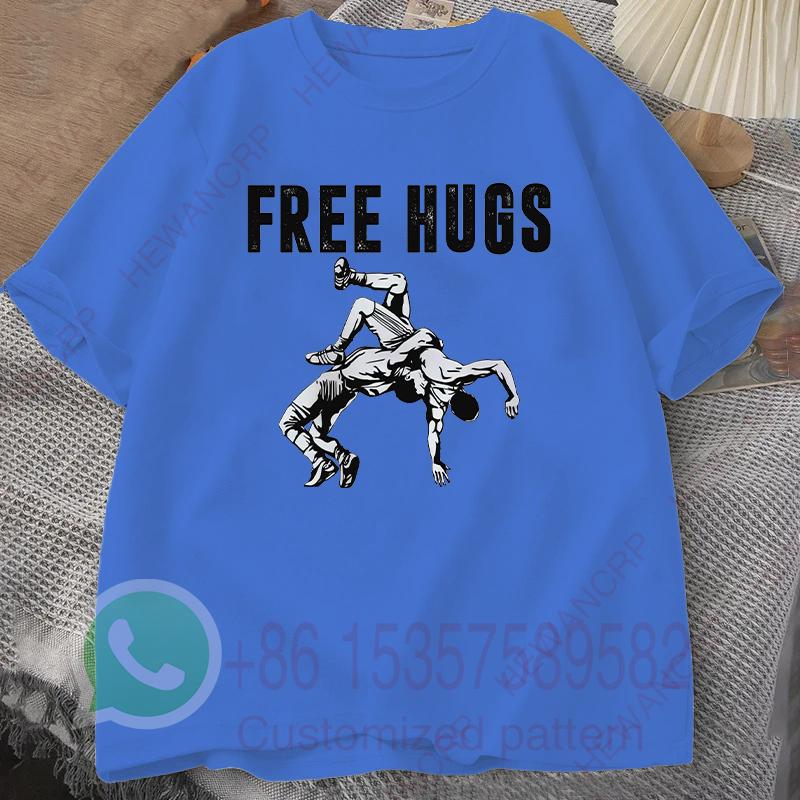 Free Hugs Wrestling Tshirt Summer Tracksiut Mens Oneck Pullovers Shortsleeved Harajuku Cotton Sweatshirt Casual Streetwear