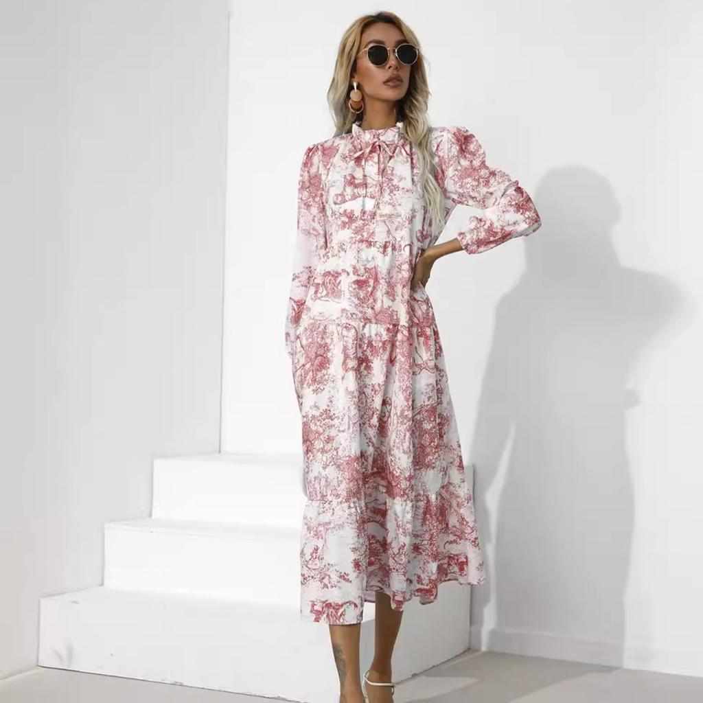2025 New Fashion Trend Dresses Spring Summer Printed Waist Dresses Fashion Women's