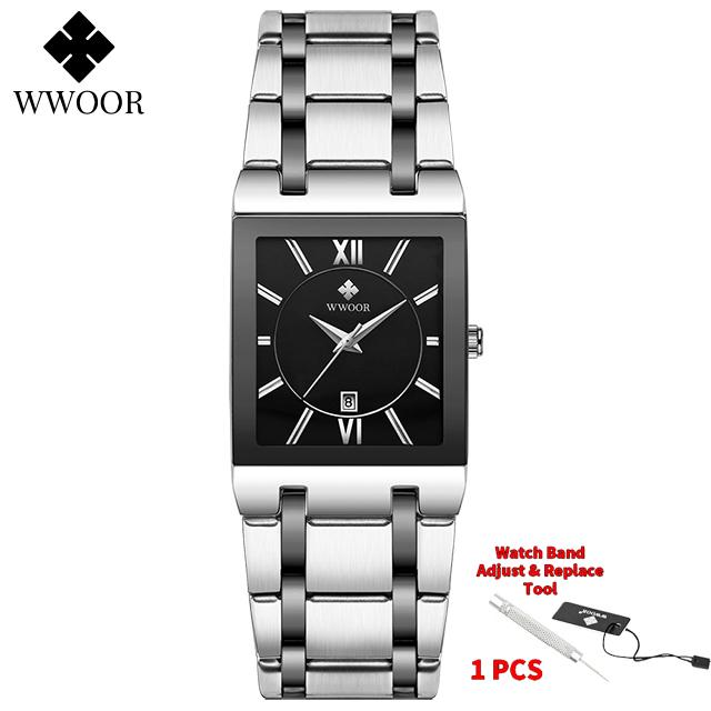 WWOOR Brand Luxury Gold Bracelet Men's Watches Fashion Square Quartz Wrist Watch For Men Stainless Steel Waterproof Reloj Hombre