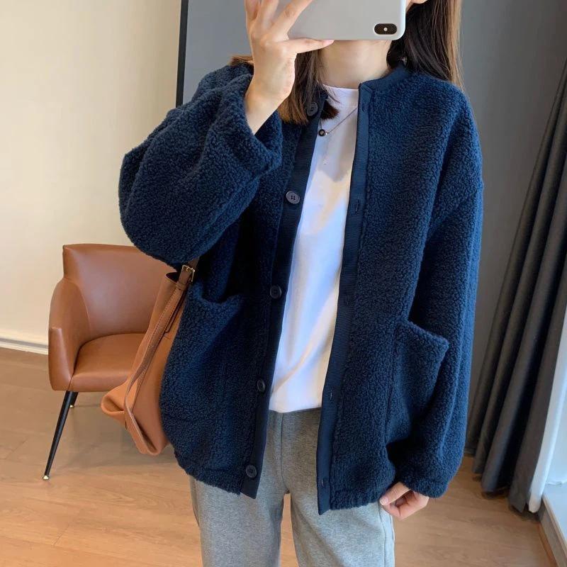 Women's Oversized Fleece Button Cardigan Loose Long Sleeve Casual Warm Outerwear Autumn Winter Top