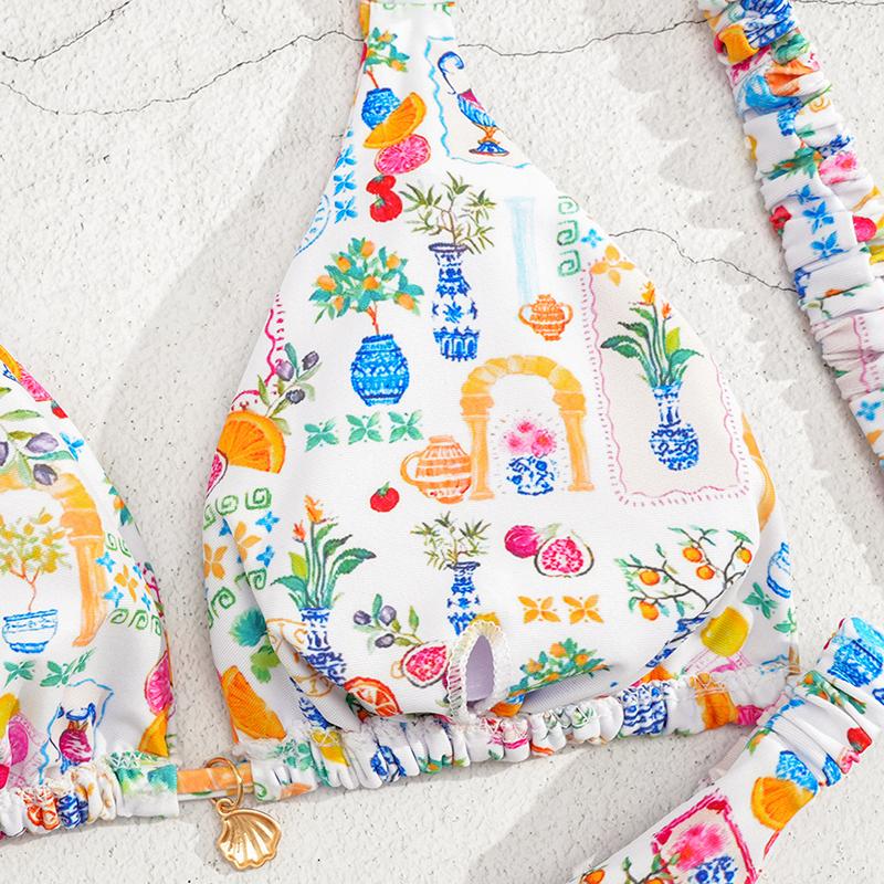 Floral High Leg Cut Thong Bikini Women's Two-Piece Swimsuit Female Swimwear Bather Bathing Suit Female Summer Beachwear