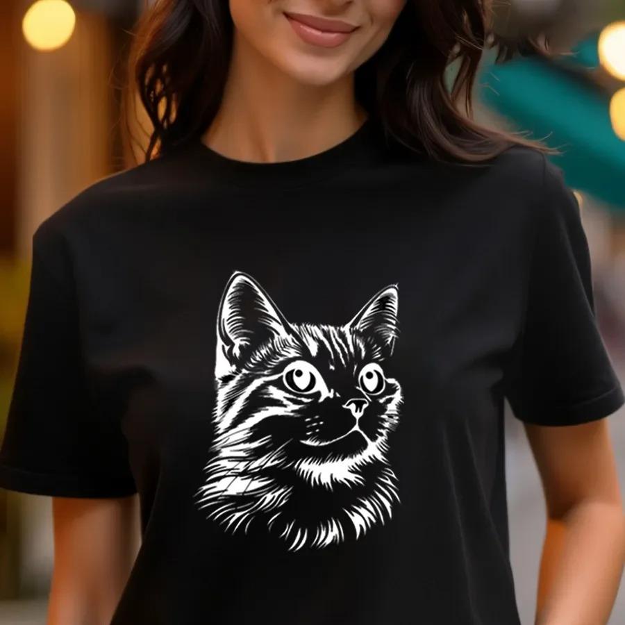 Black And White Caprint Crewneck Short Sleeve Unisex Tee Casual Unique Design Summer Graphic Versatile High Quality Top
