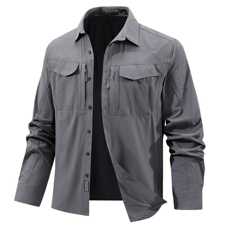 Men Tactical Shirt Men Quick Dry Long Sleeve Cargo Shirts Outdoor Casual Breathable Multi-pocket Hiking Fishing Work Shirt