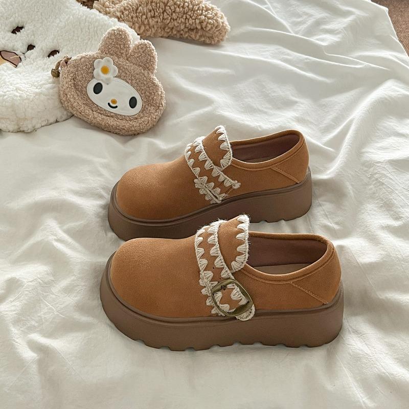 

Beige muffin thick sole height increase women s 2 new autumn and winter fleece warm wool cotton shoes single shoes 40