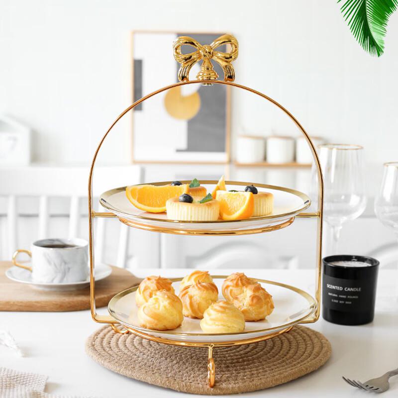 Gold-Trimmed 3-Tier Ceramic Dessert Stand