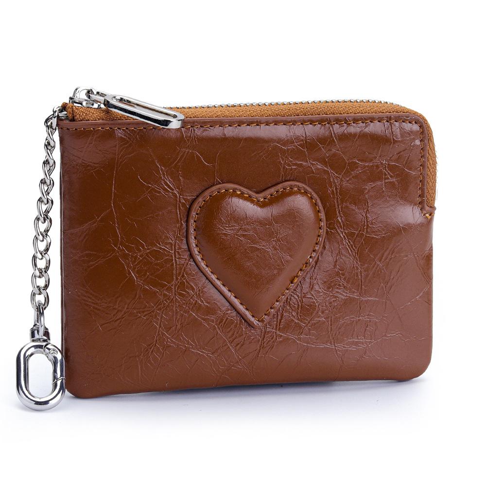 

Leather short mini women s change bag, new fashion oil wax cowhide burst pattern coin bag, ID storage bag коричневий