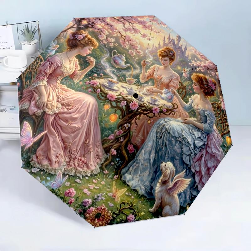 Victorian Tea Party Scene 8-Frame for Travel, camping, Casual Lightweight Portable Umbrella, Essential for every family Holidays Birthday Gift