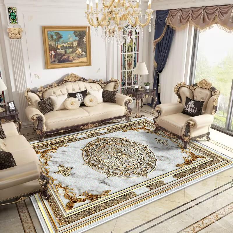 Retro European Carpets for Living Room Washable Carpet Home Bedroom Decoration Luxury Gold Large Rug 200x300 Non-slip Bath Mat