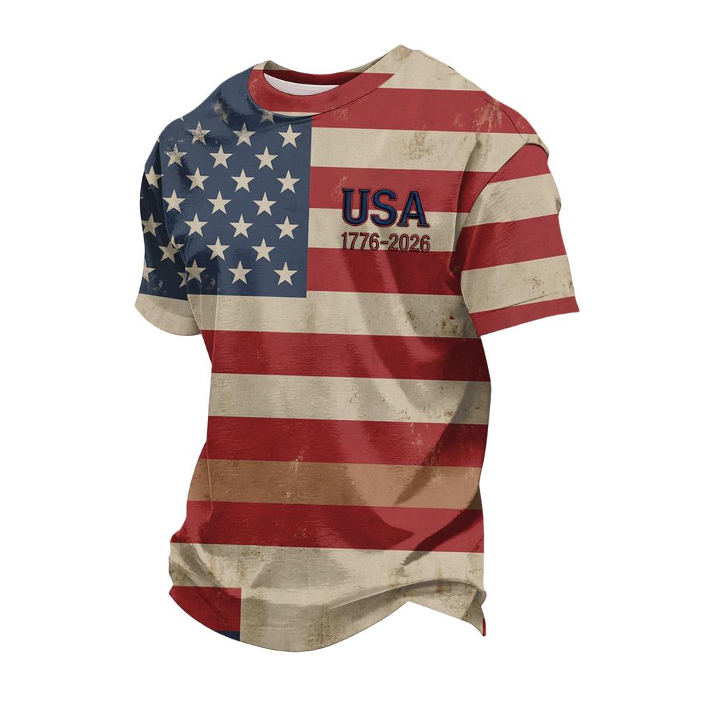 Men's Loose And Casual Flag-print T-shirt, Short Sleeve Shirt