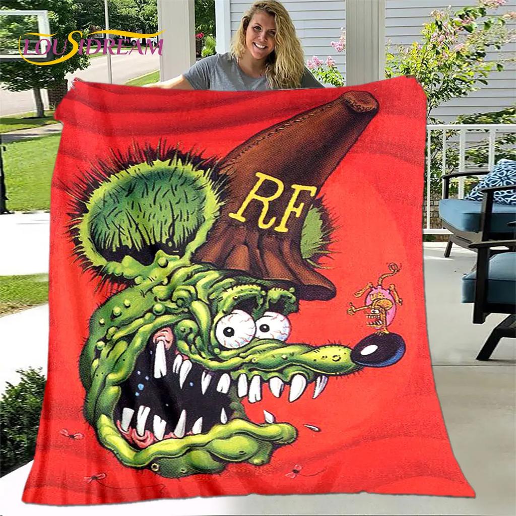 Funny Rat Fink Cartoon Soft Plush Blanket,Flannel Blanket Throw Blanket for Living Room Bedroom Bed Sofa Picnic Cover Bettdecke