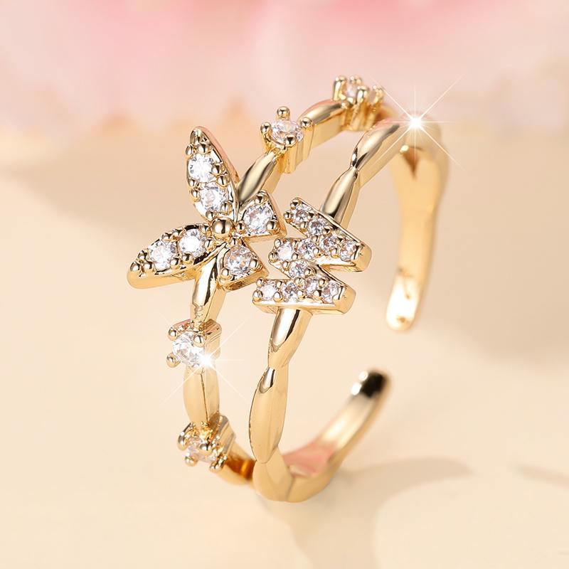 

Двошарові цирконові метелики, 26 літер, відкриті каблучки для жінок, золотий колір, регульований безіменний палець, прикраси, весільний подарунок W золотий