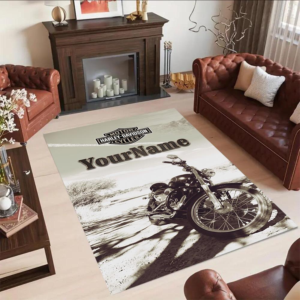 Harley-davidson Motorcycles Personalized Name Area Rug Suitable for Outdoor Game Room Foyer Dining Room Antislip Carpet Anime Office Decor