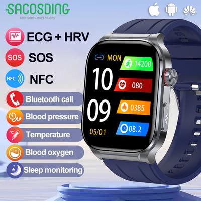 SACOSDING AMOLED Akıllı Saat Erkek Bluetooth Çağrı EKG İzleme Kan Basıncı Kan Oksijeni Kadın Sağlığı NFC Akıllı Saat