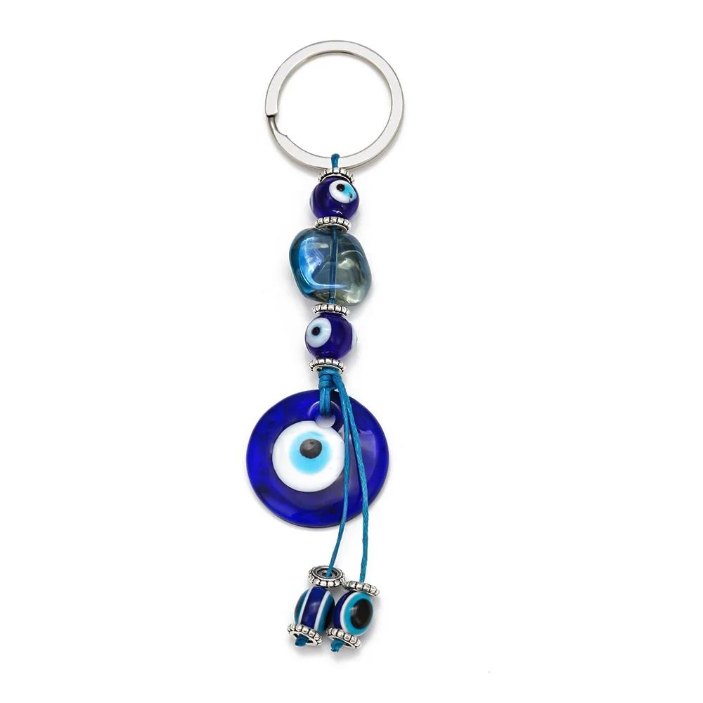 Lucky Eye Alloy Fatima Hand Elephant Owl Tree of Life Keychain Blue Turkish Evil Eye Key Chain Car Keyring for Women Men Jewelry
