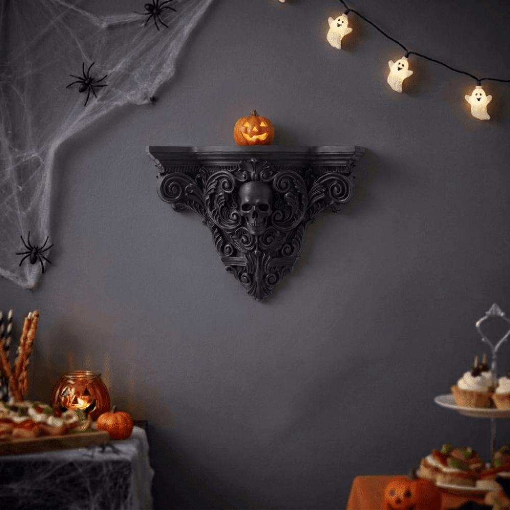 Halloween-Totenkopf-Wandhalterung im Vintage-Stil, Regal, Gotische Kunst, Totenkopf-Wandregal, Wohnzimmer